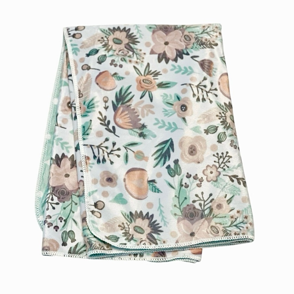 (NWOT) SL Home Fashions Reversible Floral Apple Baby Blanket 30x40